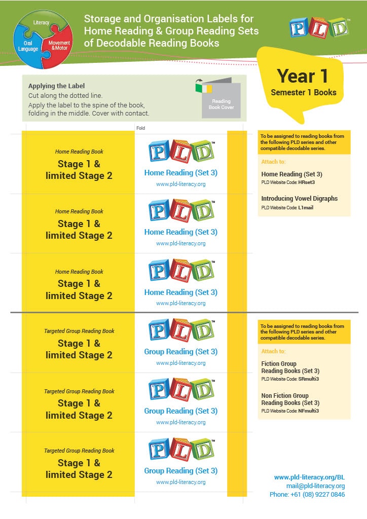 Year 1 – Semester 1 – Storage & Organisation Labels for Decodable Reading Books