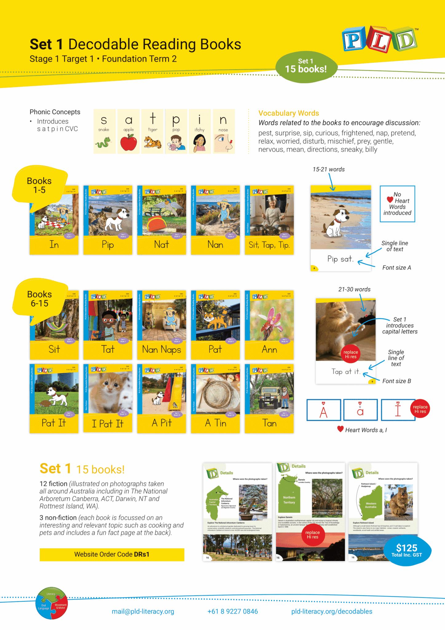PLD Decodable Reading Books (Set 1 - CVC s a t p i n)
