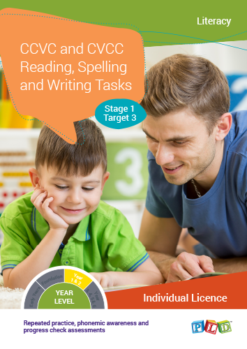 CCVC and CVCC Reading, Spelling and Writing Tasks - Stage 1 - Target 3