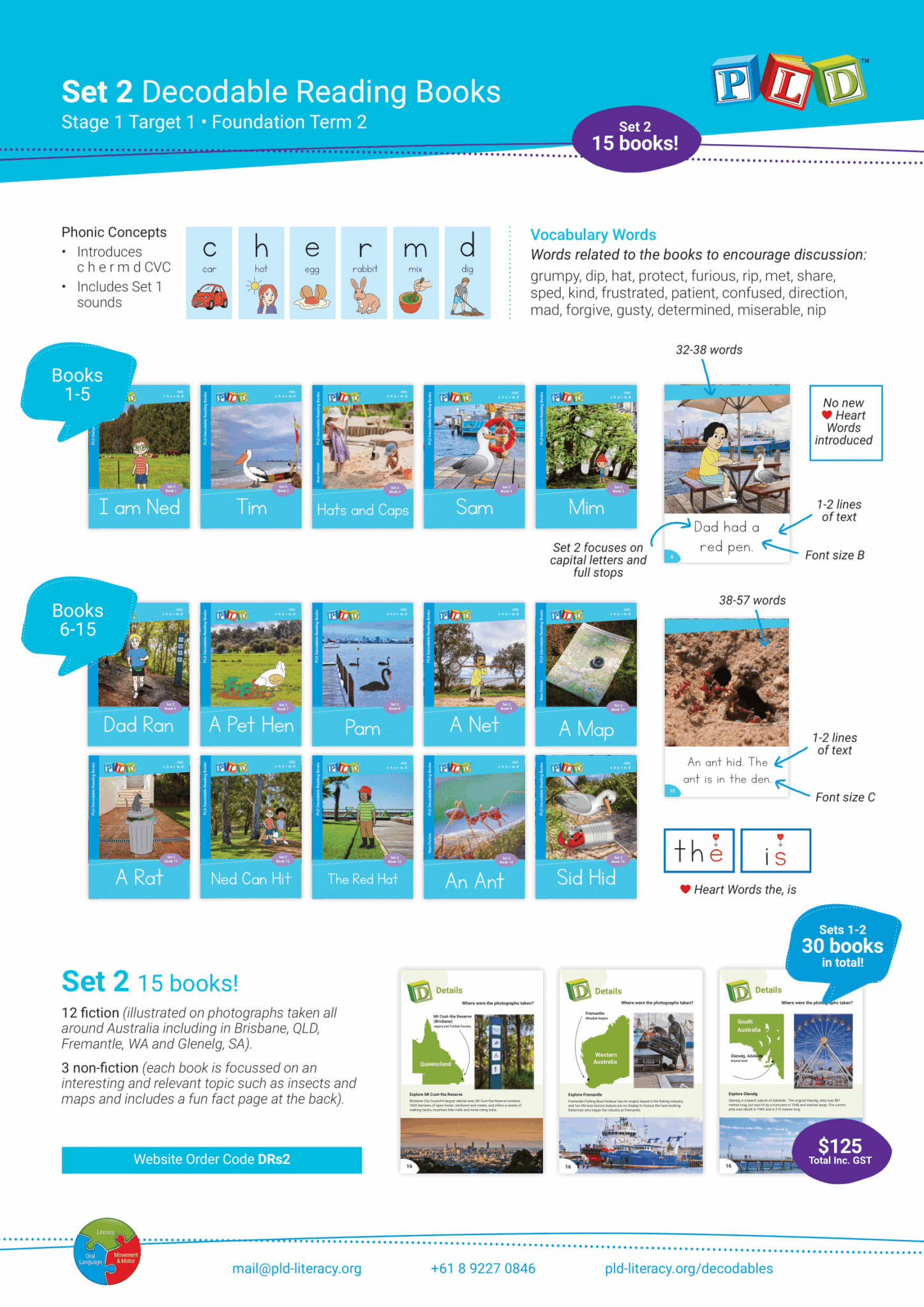 PLD Decodable Reading Books (Set 2 - CVC c h e r m d)