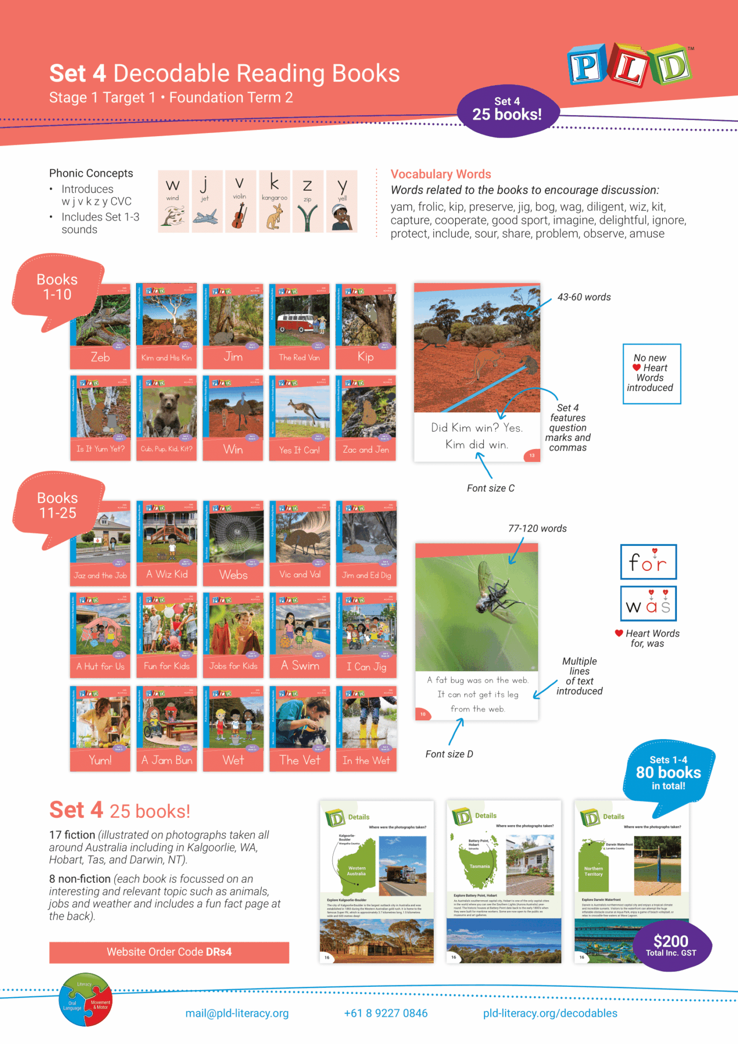 PLD Decodable Reading Books (Set 4 - CVC w j v k z y)