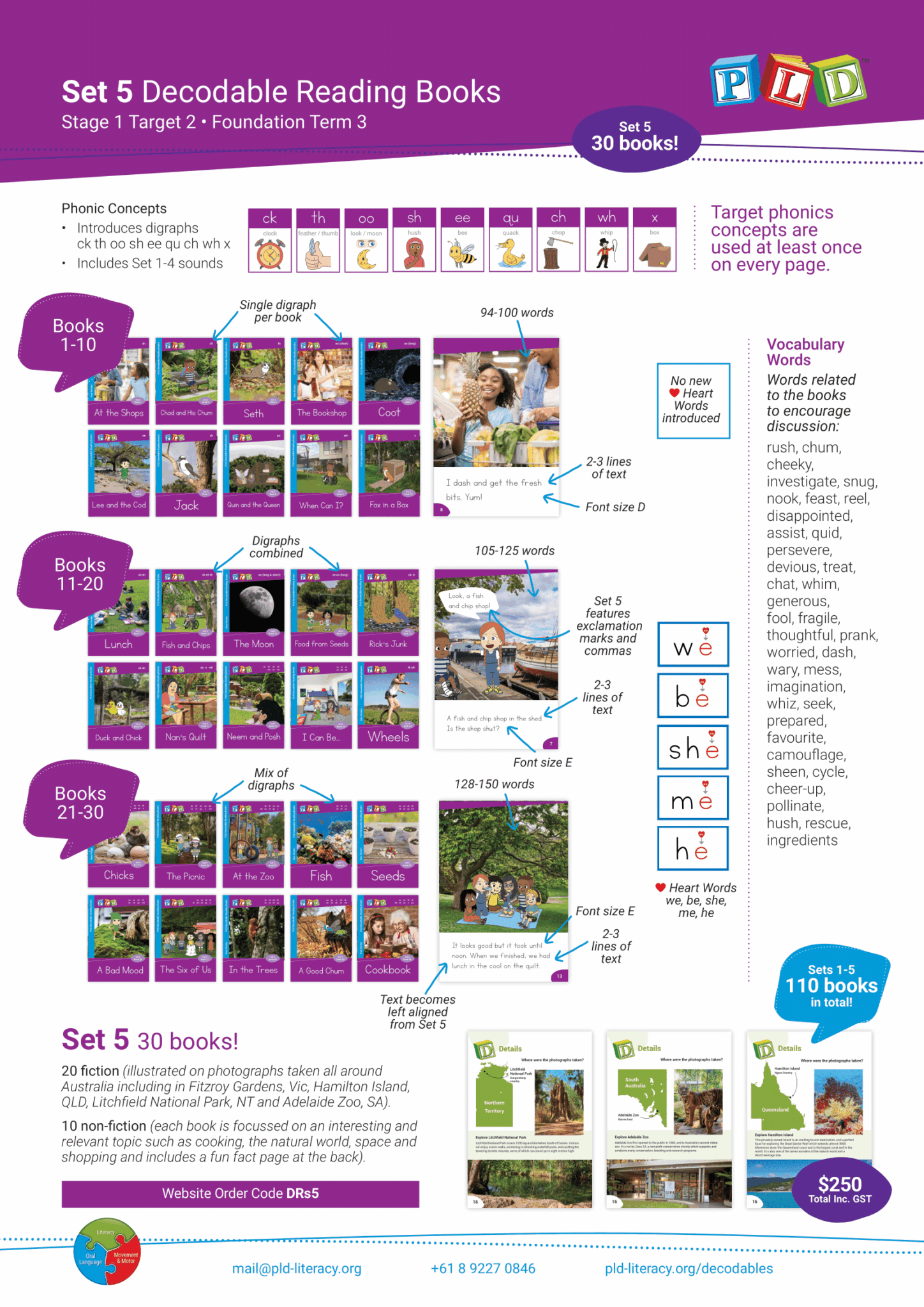 PLD Decodable Reading Books (Set 5 - ck sh ch th oo ee qu wh x)